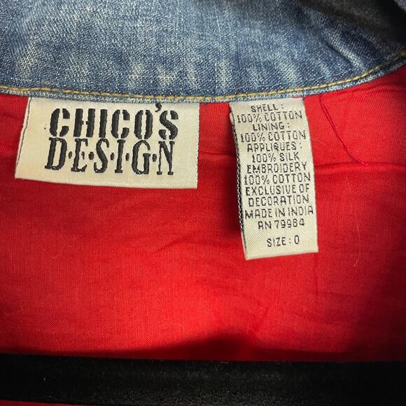 Chicos Design Y2K Vintage Floral Beaded Patchwork Embroidered Denim Jacket Small - Picture 5 of 5